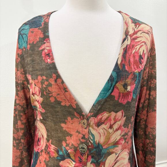 Amma Size M Cardigan Tunic Top Floral Patchwork Asymmetrical Boho FLAW READ - Picture 9 of 13